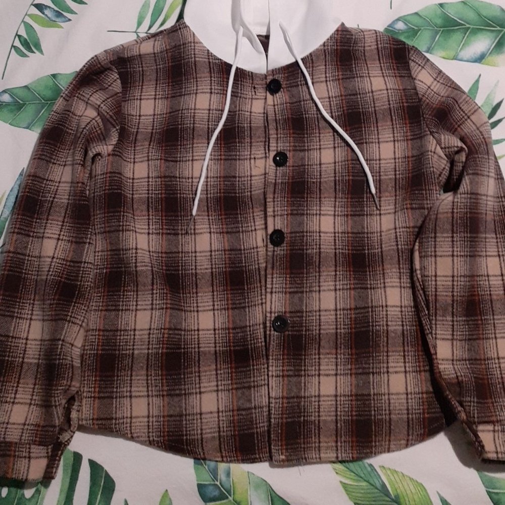 Brown and Orange Plaid Hoodie with White Hood